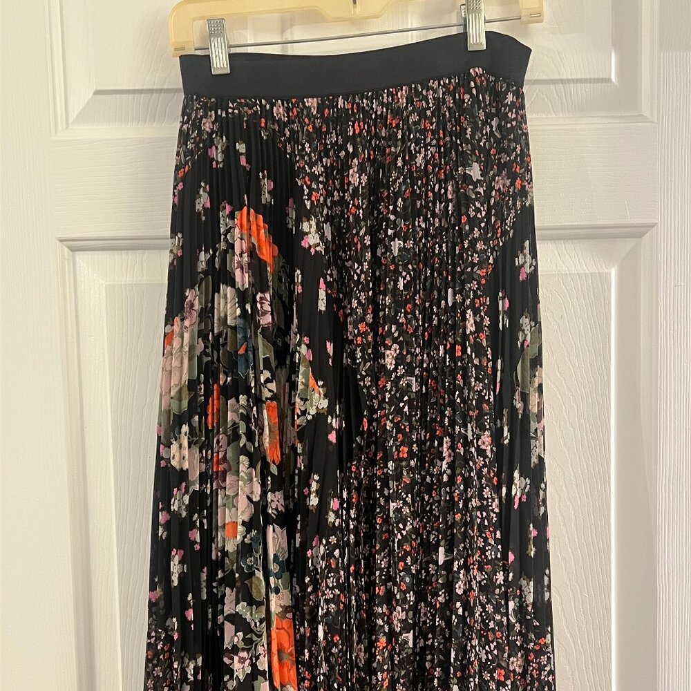 Rebecca Taylor Black Midi Skirt with Pink and Orange Floral Accents